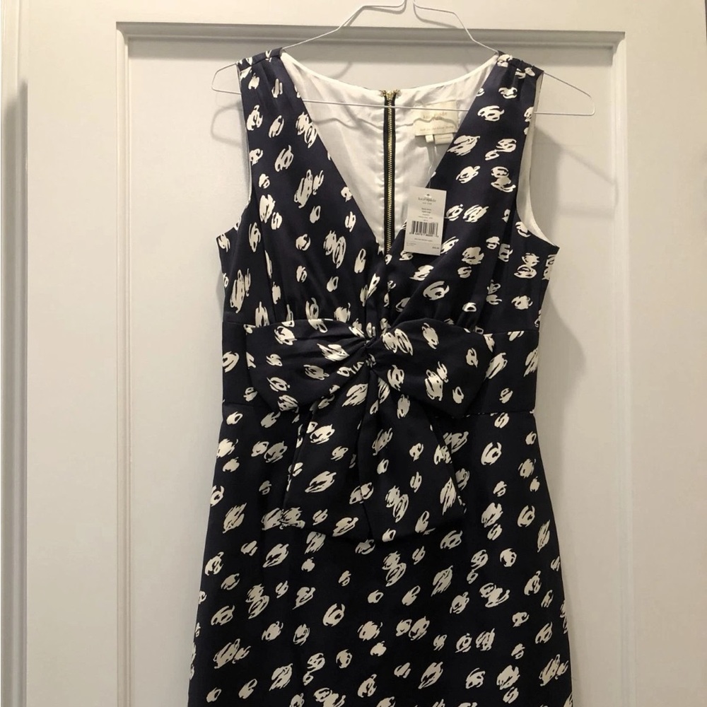 NWT kate spade Black and White V-Neck Bow Waist Silk Dress